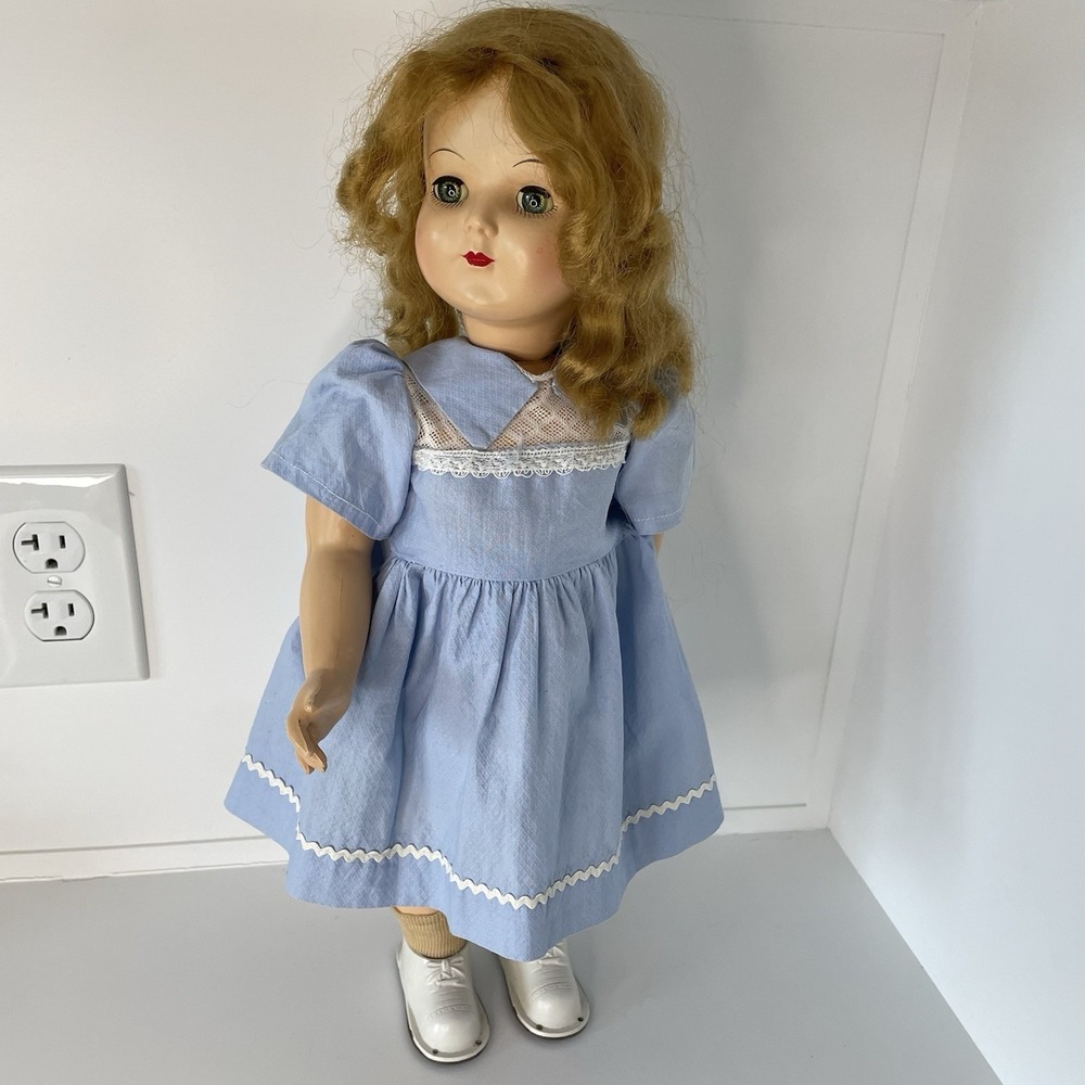 Walking Wanda Doll 1950s Blue Dress Works Crack On Arm